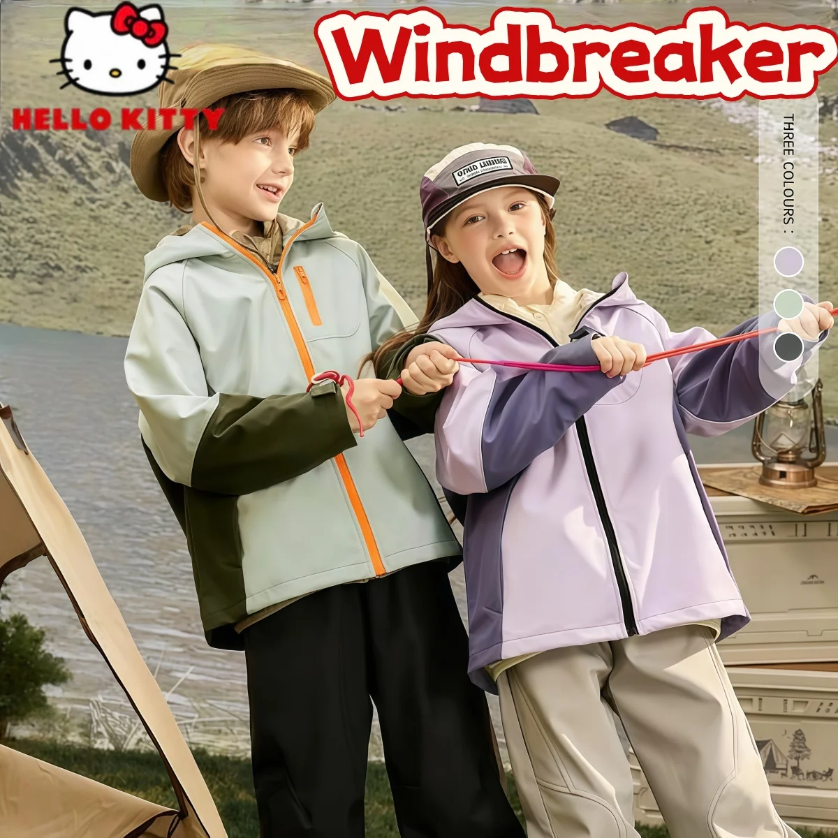 

Hello Kitty Kids Outdoor Active Windbreaker Spring Autumn Windproof Outerwear Children Color Patchwork Waterproof Windbreaker