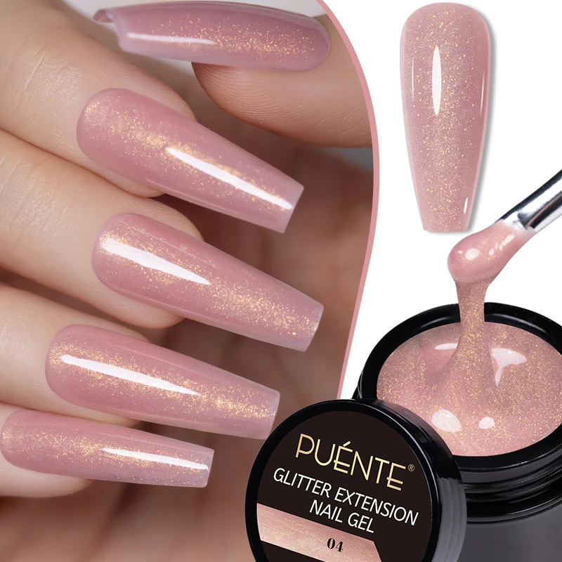 PUENTE 15ML Glitter Extension Nail Gel Sparkling Pink Glitter Fast Building Gel Polish Extend Nails Soak Off UV Nail Art Varnish