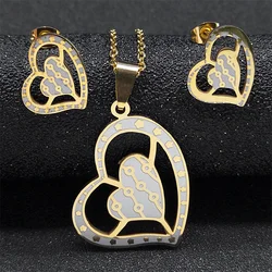 Fashion Love Heart Necklace Earrings Set Stainless Steel Gold Color Wedding Party Gift Jewelry Sets for Women bijoux SXS07