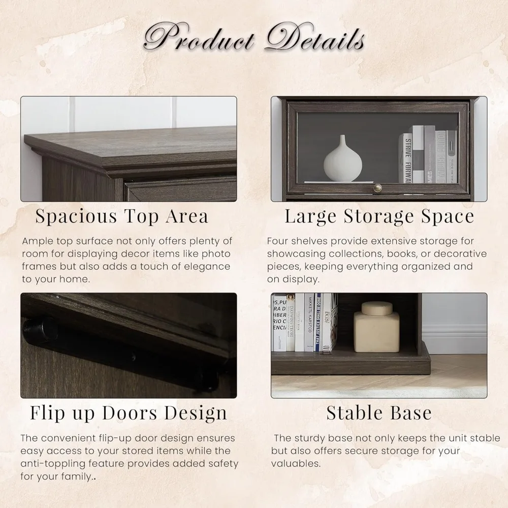 خزانة تحف زجاجية عالية الطراز على شكل مزرعة مقاس 63 بوصة مع أبواب قابلة للطي لعرض وتخزين أنيق