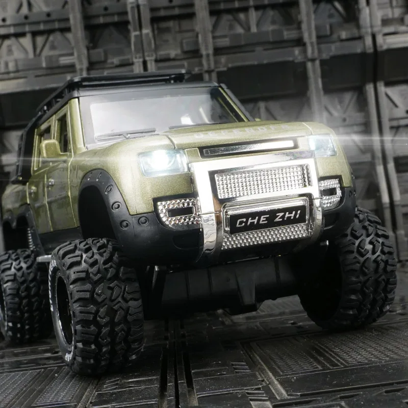 Simulación 1:24, modelo de vehículo todoterreno de aleación de 6 ruedas Land Rover, puertas y capó del motor, el maletero se puede abrir rico en detalles