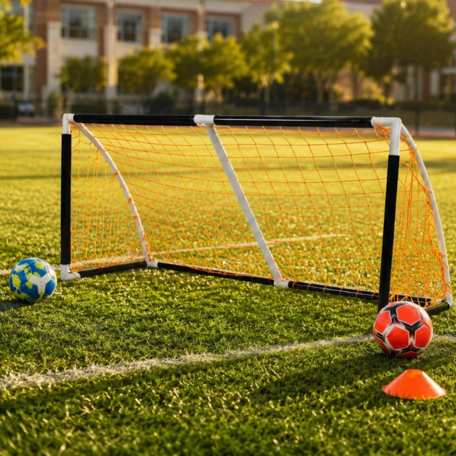 

Portable Soccer Goal Orange Netting Freestanding Soccer Goal Outdoor Play Equipment Flat Base Sports Gear Weather-Resistant
