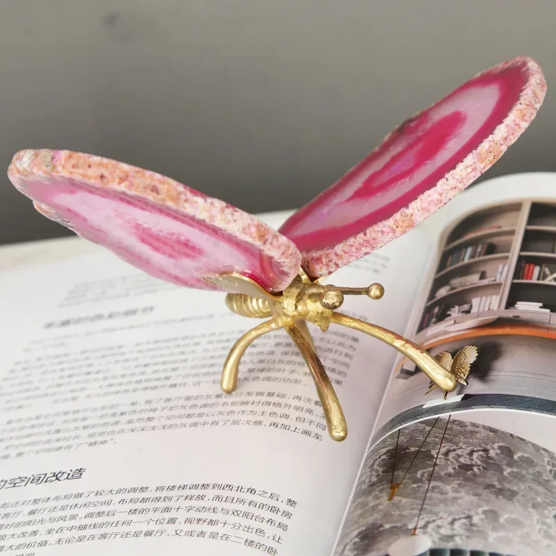 16wwA1 Agate Butterfly Artificial Insect Sculpture Golden Crystal Butterfly Metal Decorative Figurines Home Decoration Accessori