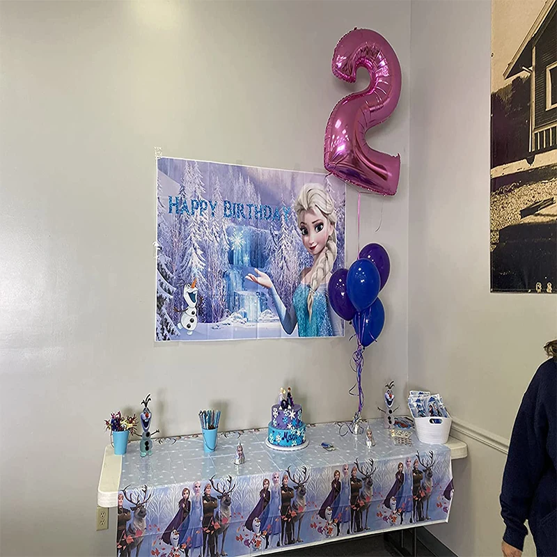 Disney Cartoon Frozen Snow Forest Anna Elsa Olaf Girls Photography Backdrop Custom Product Princess Birthday Photo Background