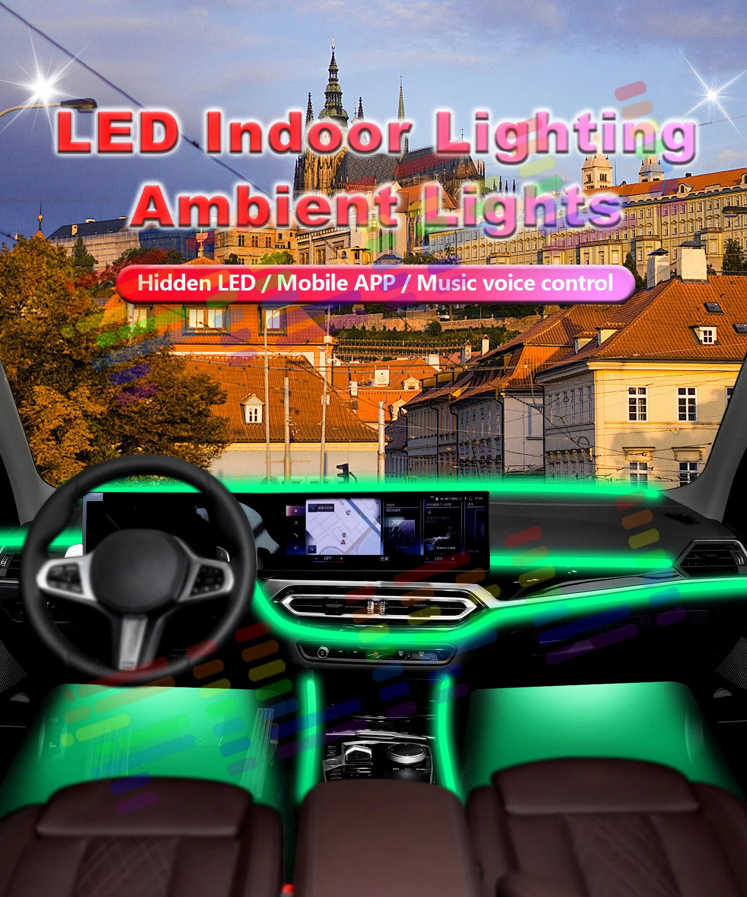 For Toyota 10/22 In 1 Interior Car Atmosphere Light 64 Colors Rainbow Neon Bluetooth App Symphony Rgb Acrylic Ambient Lights Kit