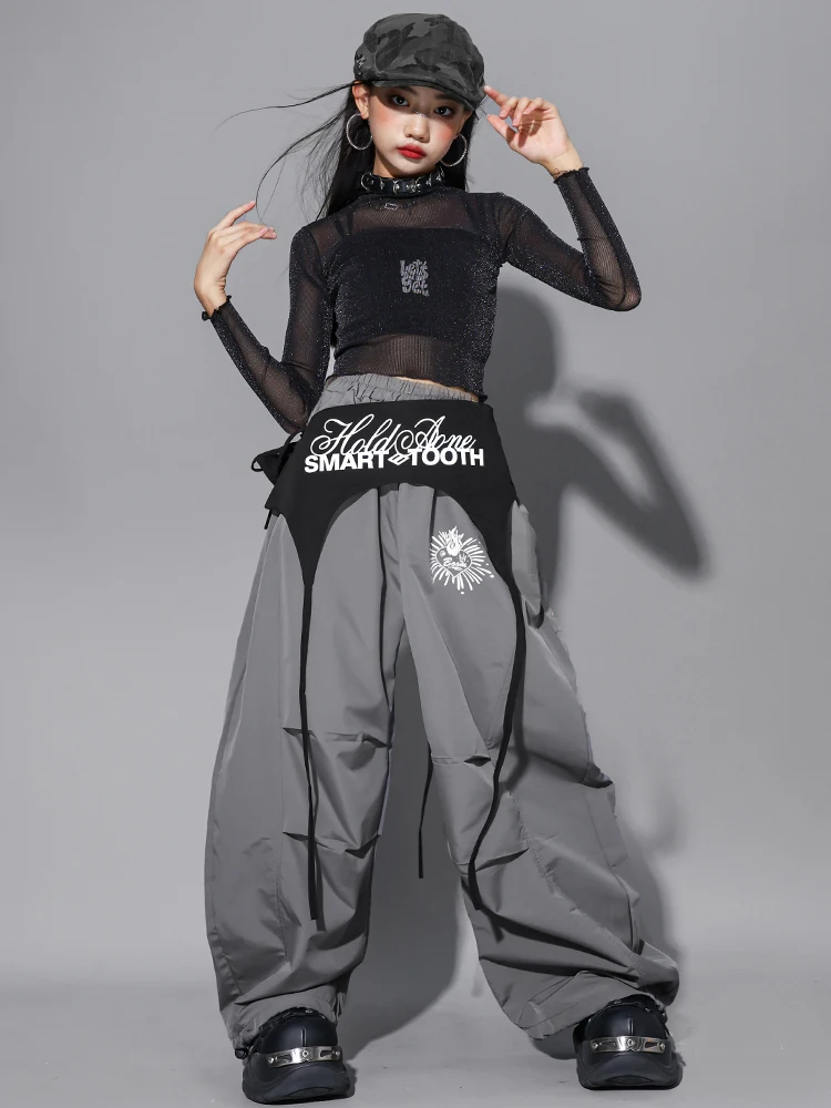 Children Streetwear Costume Girls K-pop Shiny Crop Top Skirts Street Dance Cargo Pants Kids Hip Hop Jazz Girl Group Clothes Sets