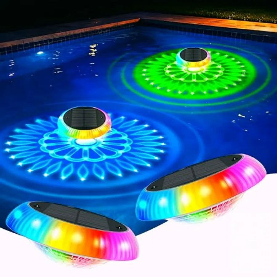 Solar Floating Pool Lights for above ground pools, bathtub party: 6.4 RGB upper/lower floating lights, IP67 waterproof, 57 mode