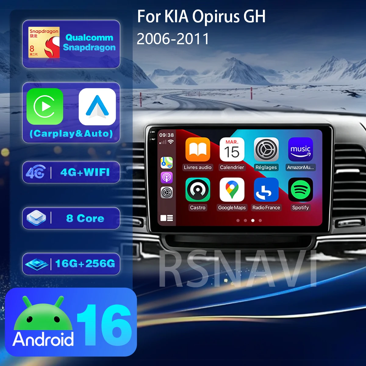 Автомагнитола Android 16 Carplay Auto 2K с беспроводным подключением для KIA Opirus GH 2006-2011, GPS, мультимедиа, стереосистема, головное устройство