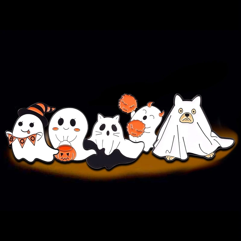 5 Pcs Cute Specter Enamel Pin Set Halloween Ghost Brooch Lapel Pin For Backpack And Jackets DIY Accessories