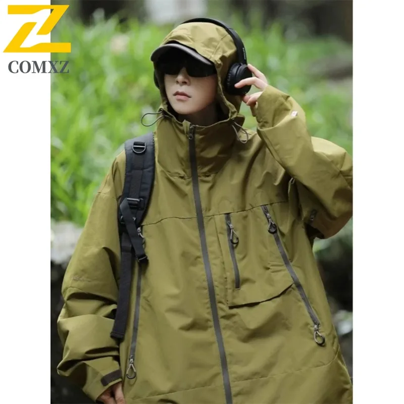 سترة COMXZ للرجال لتسلق الجبال، سترة بسيطة بغطاء للرأس مقاومة للرياح في الهواء الطلق، سترات خريفية متينة عصرية للشارع #1