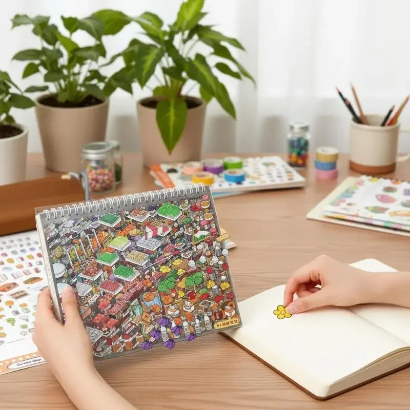 Kawaii Decompression Code Cargo 3D Daily Necessities Landscape Sticker Book DIY Pocket Cabin Scene Sticker Festival Gift