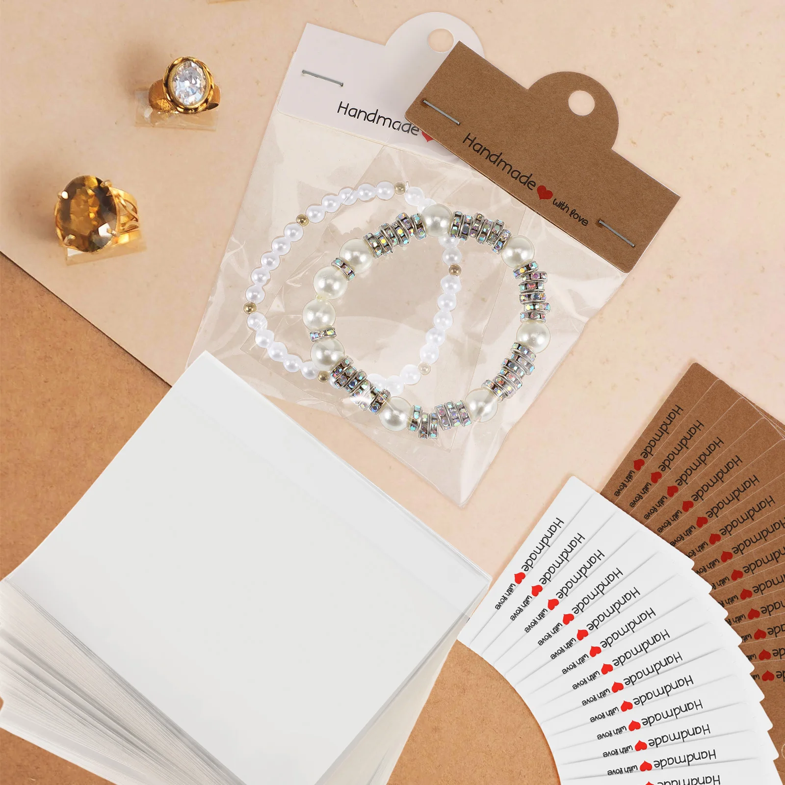 

200Pcs Jewelry Display Bags Clear Packaging Pouch with Kraft Paper Card for Bracelet Necklace Earring Small Business Craft Sell