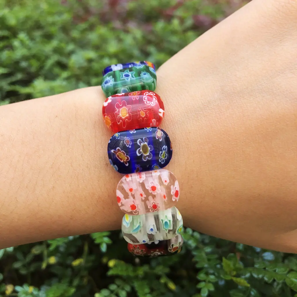 1pcs Fashion Able Glass Mura Flower Square Colored Flower Bracelet, Suitable for Women's Party Gifts,