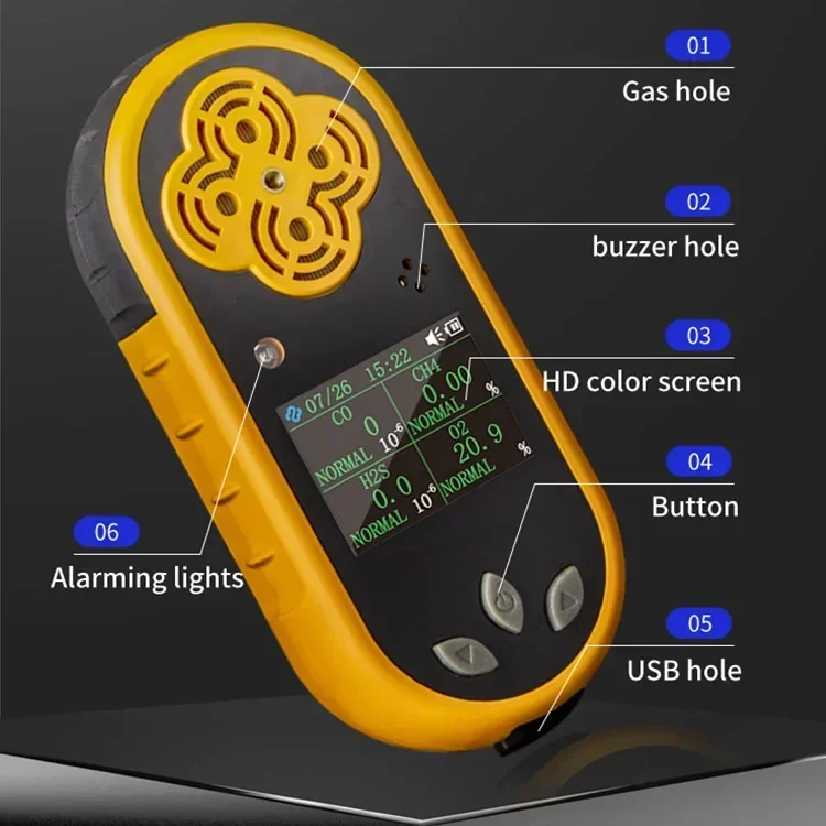 Bosean Hot O2 CH4 CO H2S FOUR Sistema di allarme gas Rilevatore di gas GPL a batteria