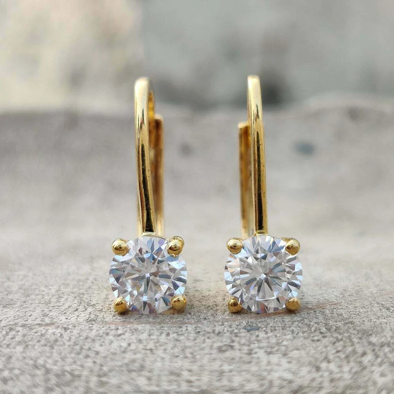 Huitan Gold Color Simple Drop Earrings for Women Fancy Round Cubic Zirconia Versatile Party Fashion Daily Wedding Chic Jewelry