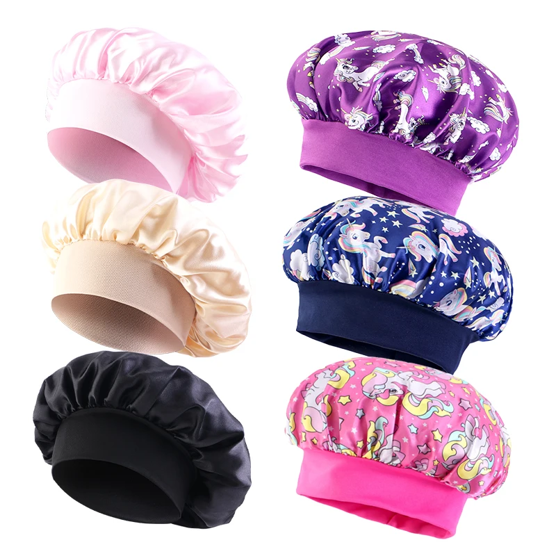 6 TEILE/LOS Kinder Motorhaube Nette Breite Band Elastische Cartoon Druck Schlaf Mode Schlummertrunk Haarpflege Kinder Jungen Mädchen Schlafen Kappe – Detail 9