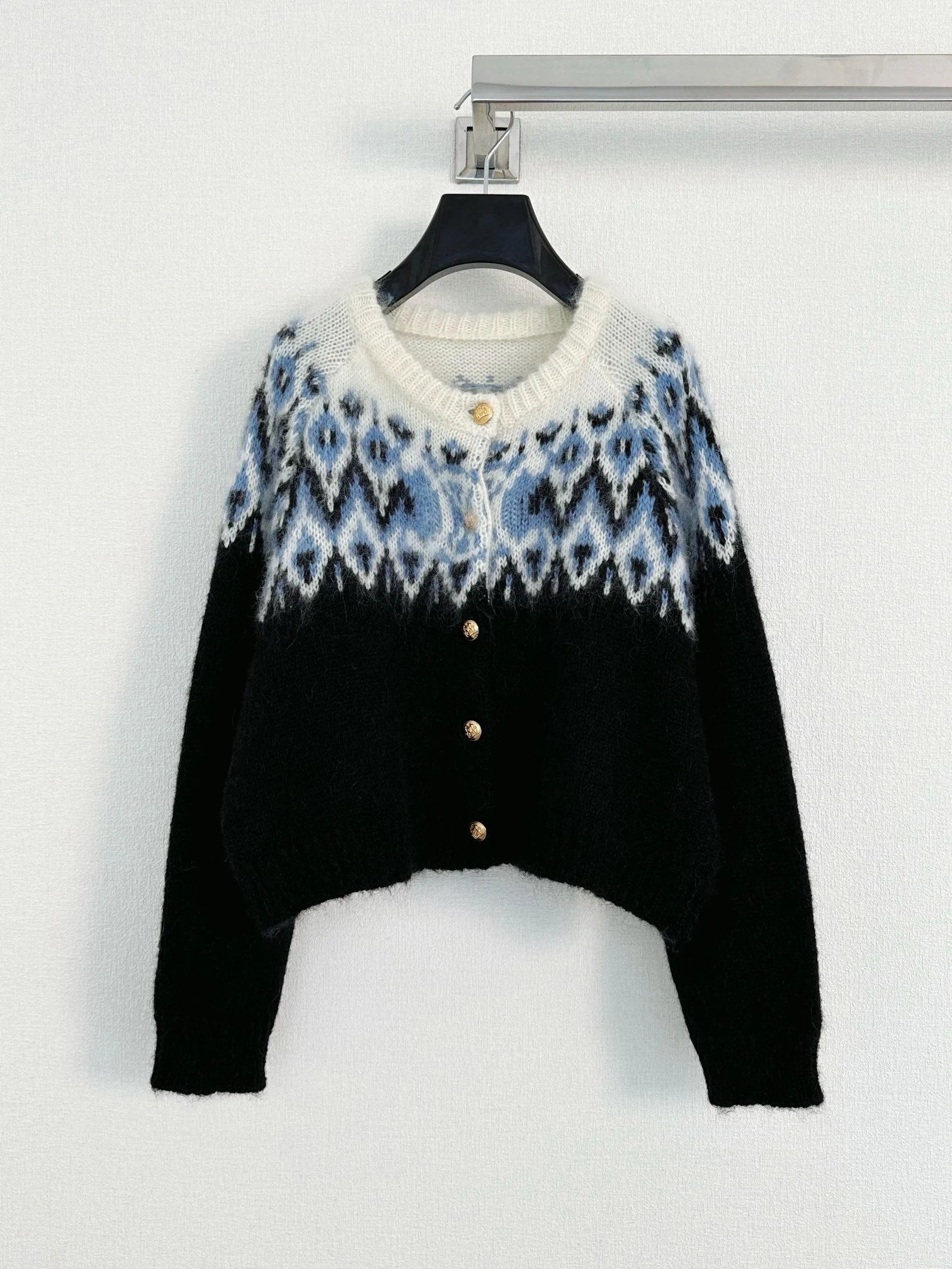 EVACANDIS Women High Quality New Mohair Plaid O-Neck Single Breasted Cardigan Knitted Tops Long Sleeve Vintage Casual Sweet