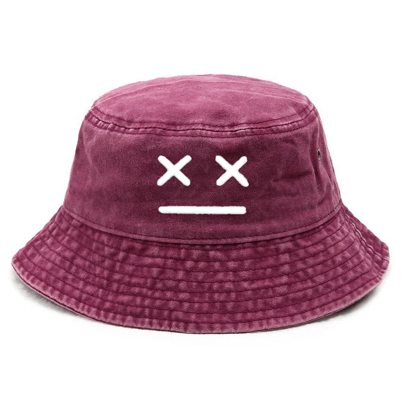 للجنسين XX الوجه المبتسم التطريز شخصية غسلها دلو القبعات الصيادين قبعات في الهواء الطلق قبعة خمر عادية واقية من الشمس قبعة الرياضة