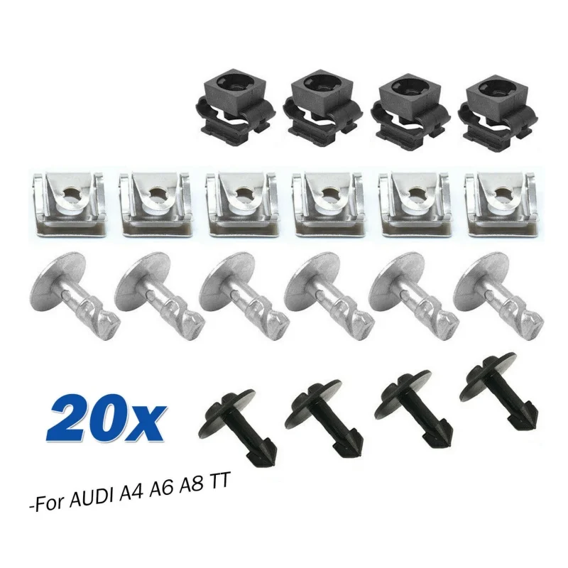 20pcs Under Cover Undertray Engine Fixing Clips Shield Trim Panel Screw For Audi A3 A4 A6 A8 TT Auto Repair 4A0805121A 4A0805163