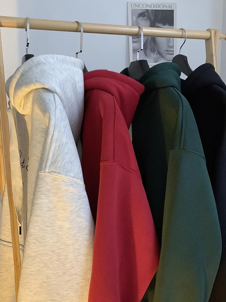 

Утепленная флисовая толстовка в американском стиле для пар, оверсайз, повседневная, зимняя, из хлопка и полиэстера, с защитой от сминания