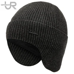 Gorro de lana con orejeras para hombre, gorro cálido de punto, suave y elegante, para deportes de esquí al aire libre, novedad