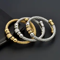 New Fashion Stainless Steel Open Men Male Cuff Crystal Bangles Trendy Mesh Surface Strand Beads Sporty Bracelets