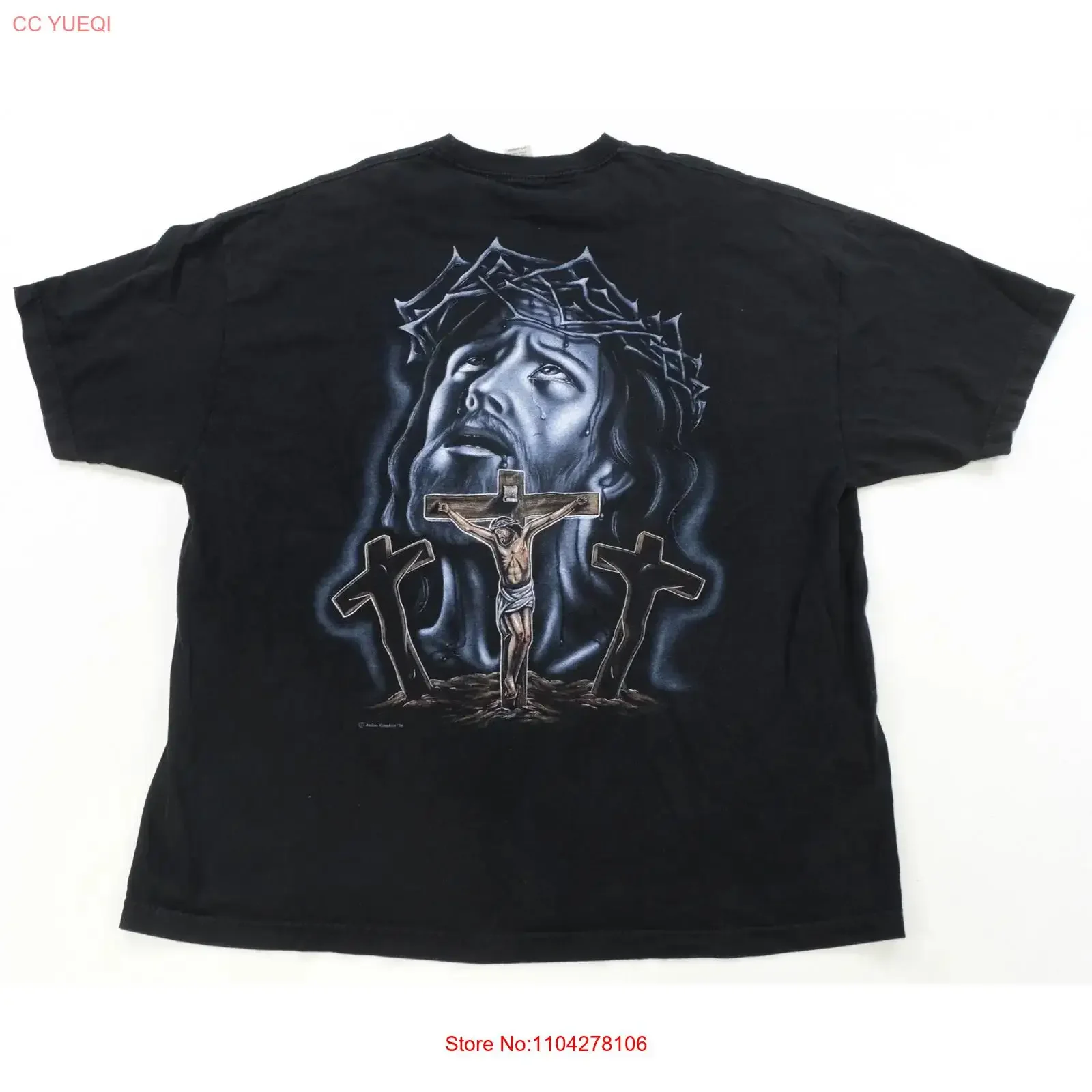 Camiseta Rara Vintage LEGENDS OF AZTLAN con la Crucifixión de Jesucristo, Estilo Y2K de los 2000s, Negra, Talla 3XL, Lavada, Unisex, Versátil, Suave, para Hombre