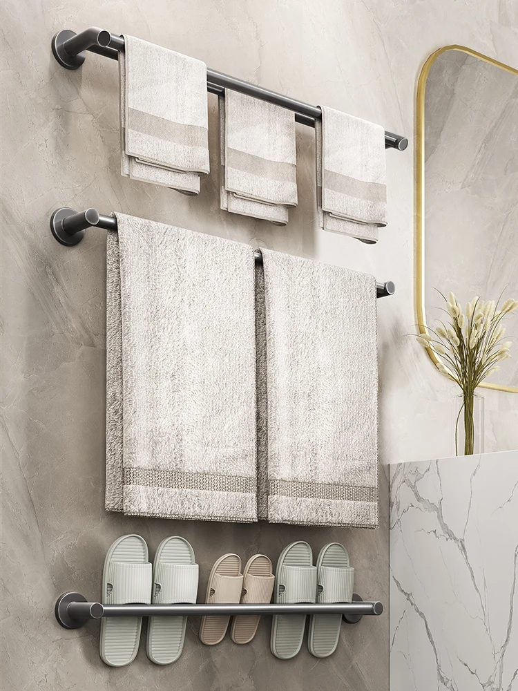 Towel rack single-pole punch-free bathroom wall-mounted bathroom towel hanger rack bathroom storage rack