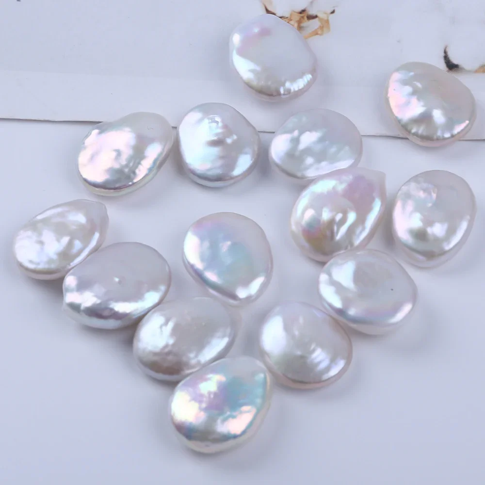 16-18mm White water-drop Coin Shaped Cultured Freshwater Pearl Loose Beads High Luster Flawless