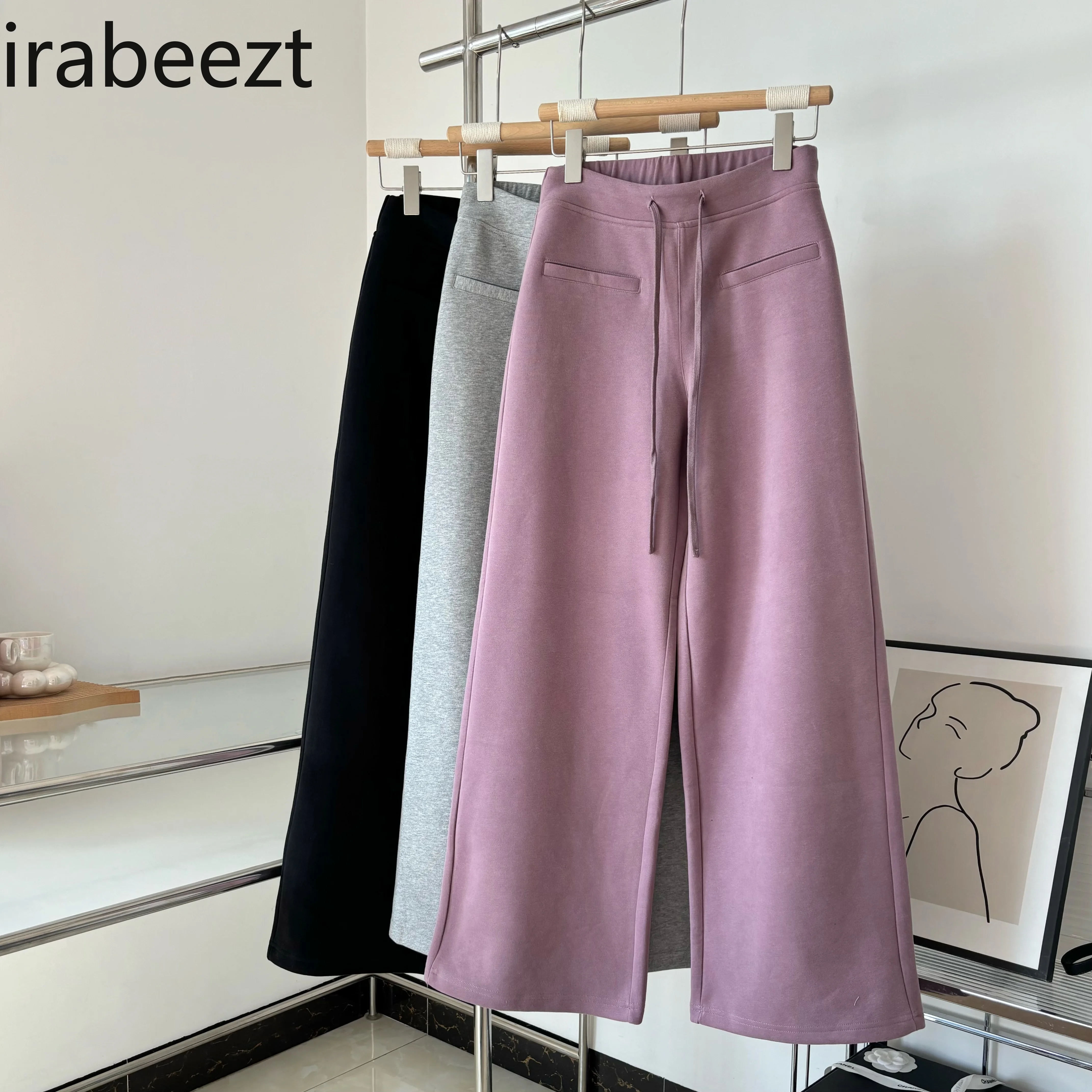 Daily Wear Purple/grey/black Casual Pants Slight Strech Streetwear Women Pantalon Mujer Elasticado Loose Straight Trousers