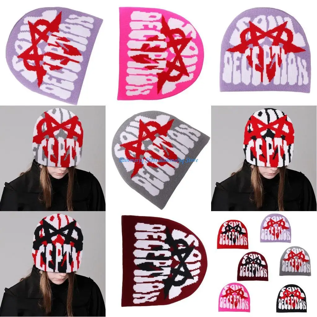 

573B Adult Knitted Punk Pattern Hat Winter Student Outdoor Cycling Skiing Climbing Hat Cold Weather Keep Warm Hat