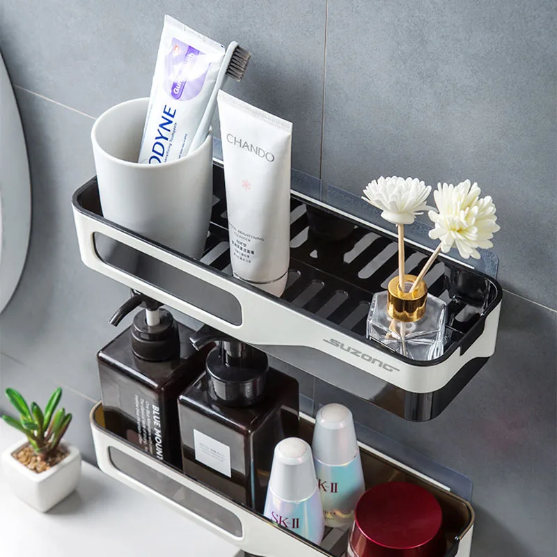 Wall Mounted Bathroom Shelf WC Shampoo Holder Punch-Free Kitchen Storage Basket Organizer Shelves Storage Shower Corner Shelf