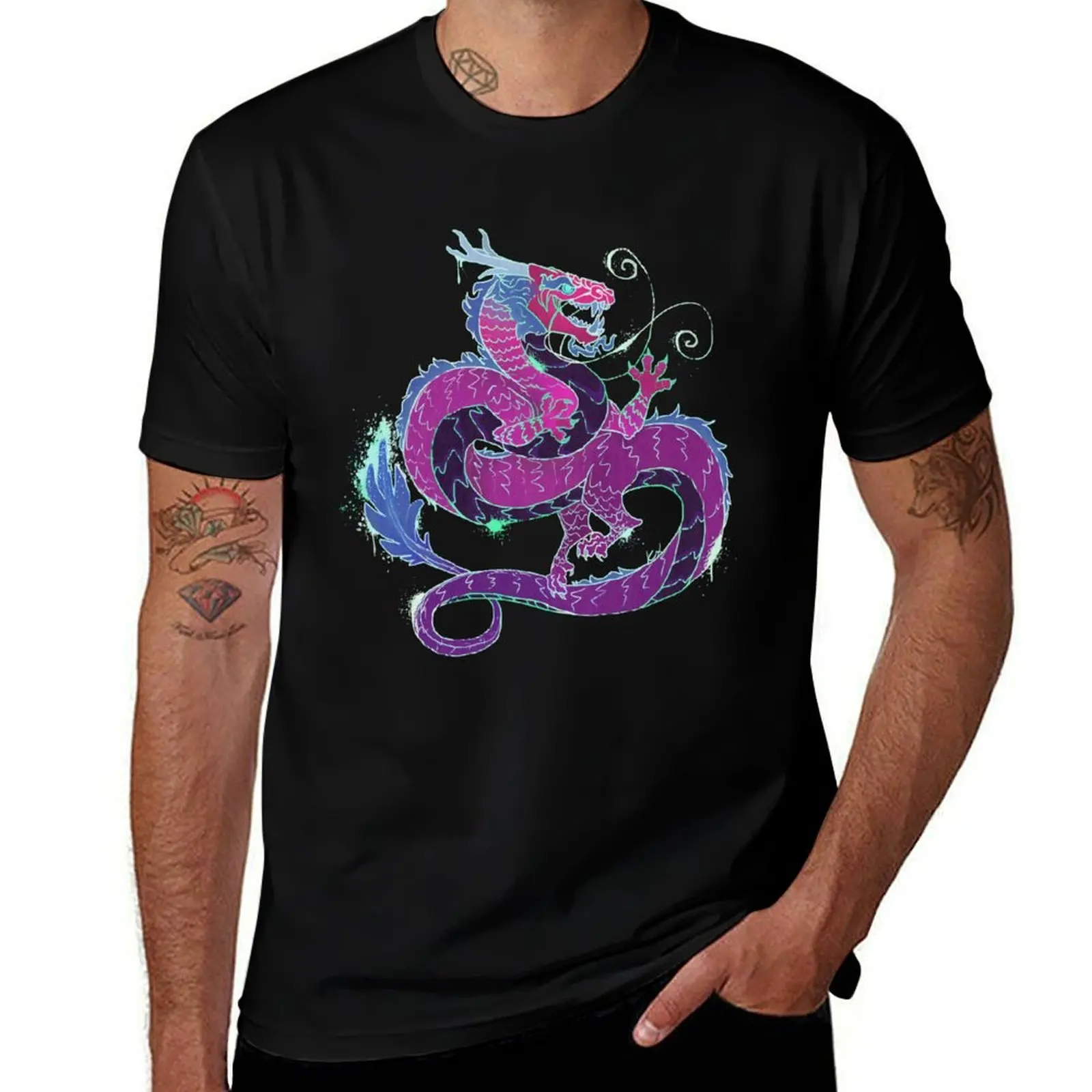 

Neon Graffiti Dragon T-Shirt man t shirts graphic cotton t shirt pack T-Shirt
