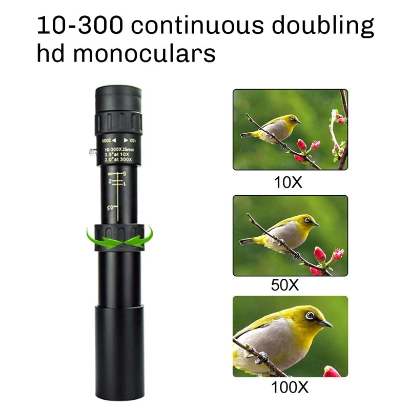 Télescope monoculaire en métal pour amateurs de chasse, n'aime HD, utilisation en extérieur, 10-300x25