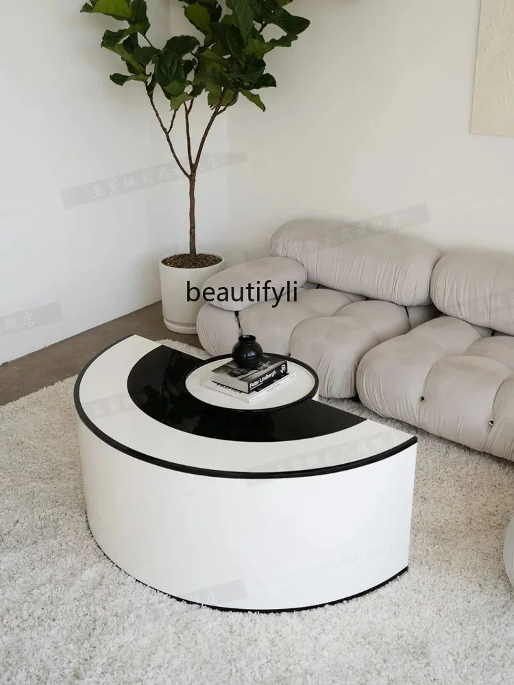 Italian semi-circular coffee table simple light luxury modern living room special-shaped large storage space small table