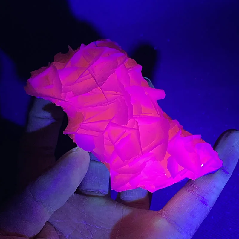 

100%Natural white flake fluorescence calcite（Fluorescent effect pink） rough specimen crystal quartz gemstone