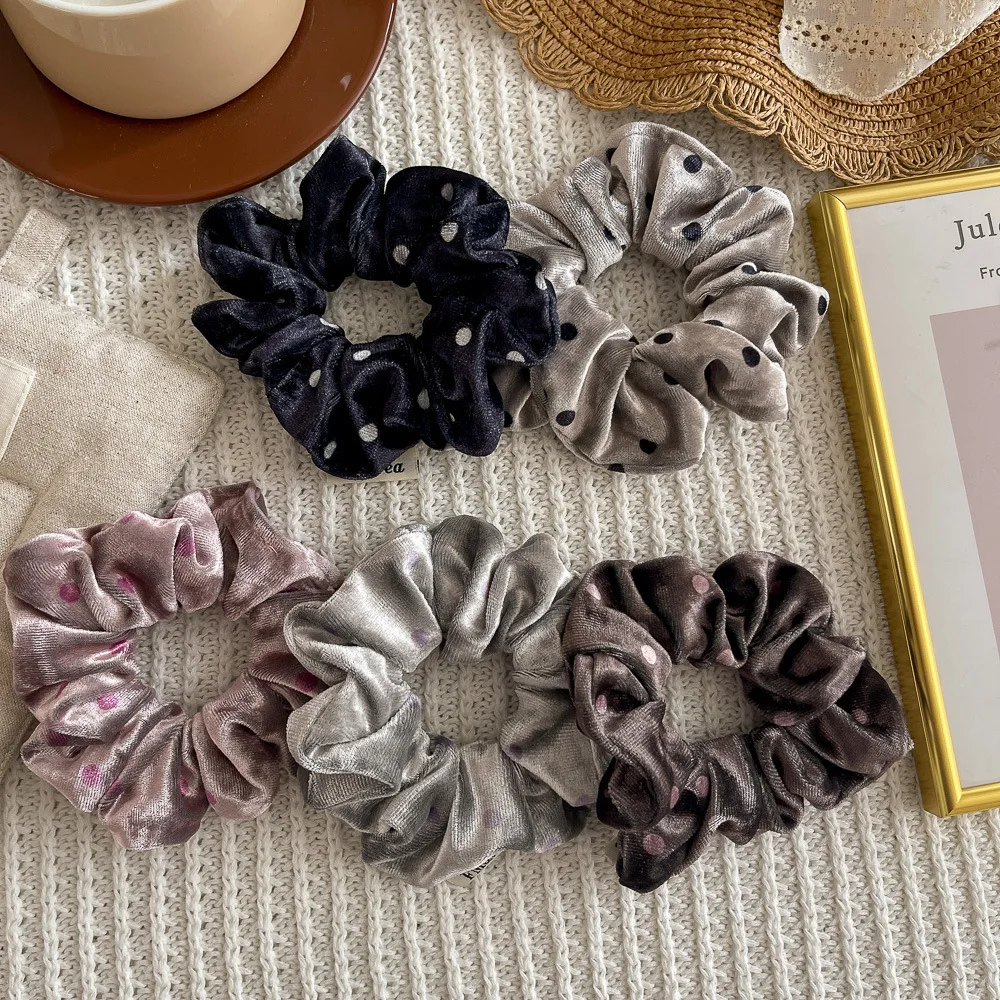 

Бархатные резинки для волос во французском стиле, эластичная резинка для волос, винтажная веревка для волос в горошек для девочек, держатель для хвоста, резинка, аксессуары для волос
