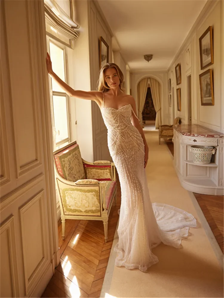 

Роскошные свадебные платья 2026: Свадебное платье-русалка с блестками и кружевом, индивидуальный пошив, пляжные жемчужные наряды для невесты