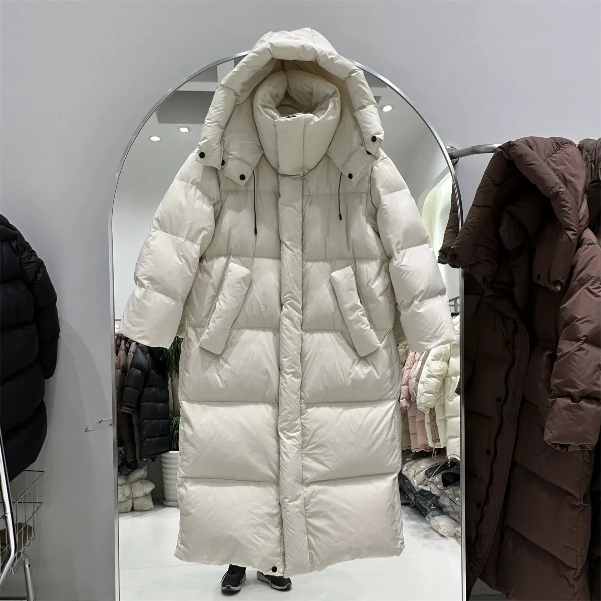 Winter Long Down Jacket Women Over Knee Thickened Loose Straight Large Quilt White Duck Down Coat Trendy Puffer Jacket Women
