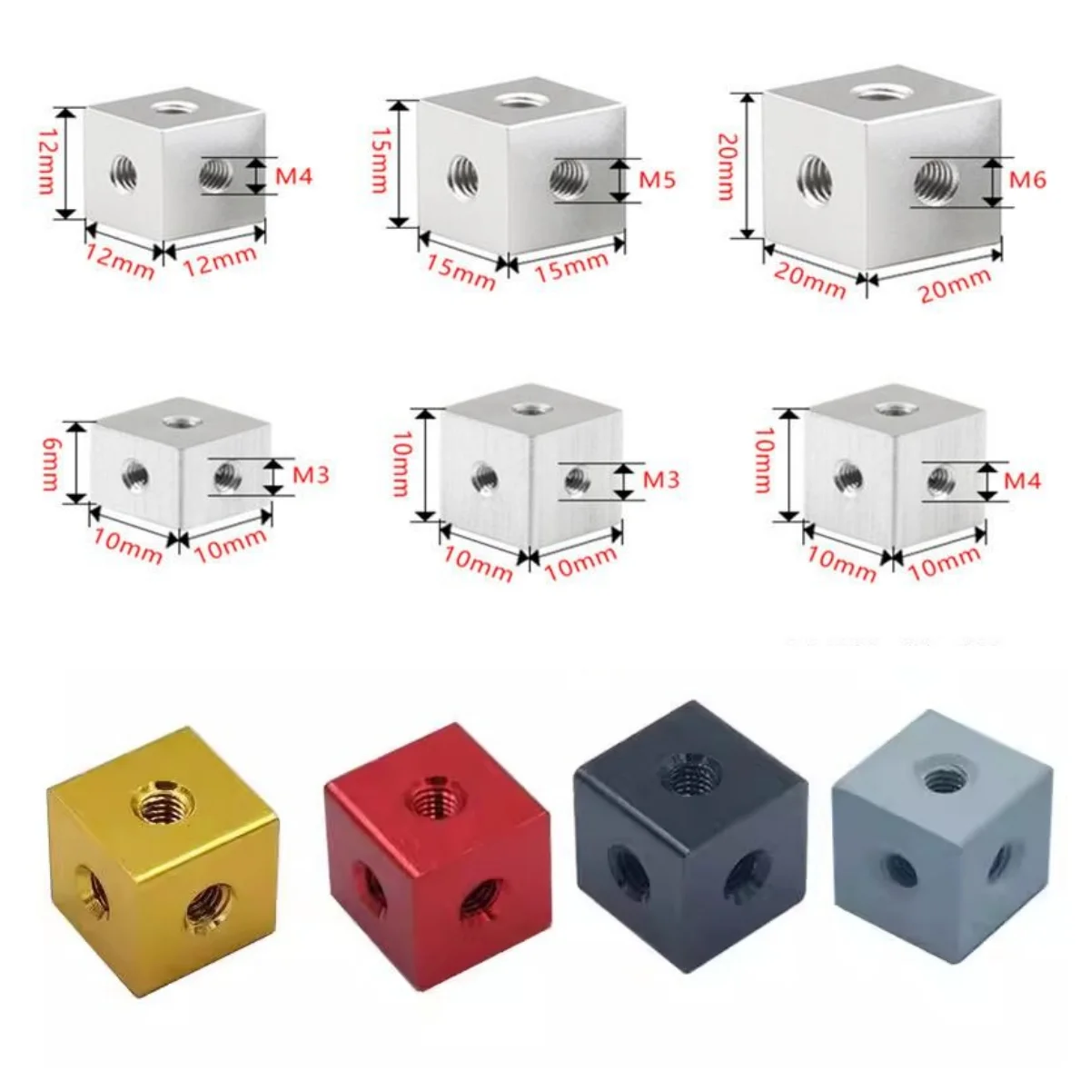 Hexagonal Nut 10x10x6/10mm M3 M4 M5M6 Aluminum Six-Sided Thread Screw Cube Nut Block Connector DIY 3D Printer Acrylic Case Screw