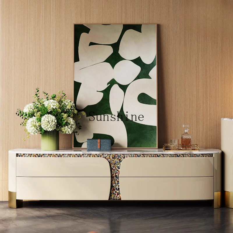

Italian high-grade paint marble coffee table floor cabinet light luxury TV cabinet