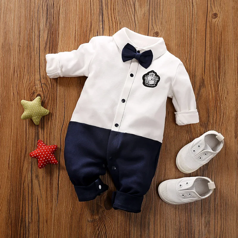 Spring And Autumn Boys And Girls Gentleman And Handsome Outgoing Dress Cotton Comfortable Long Sleeve Baby Bodysuit