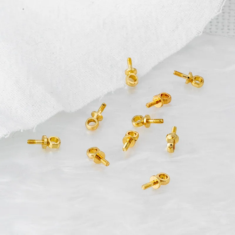 14K Gold-Plated Threaded Half-Drilled Pearl Bead Cap Screw Pendant Settings DIY Jewelry Accessories