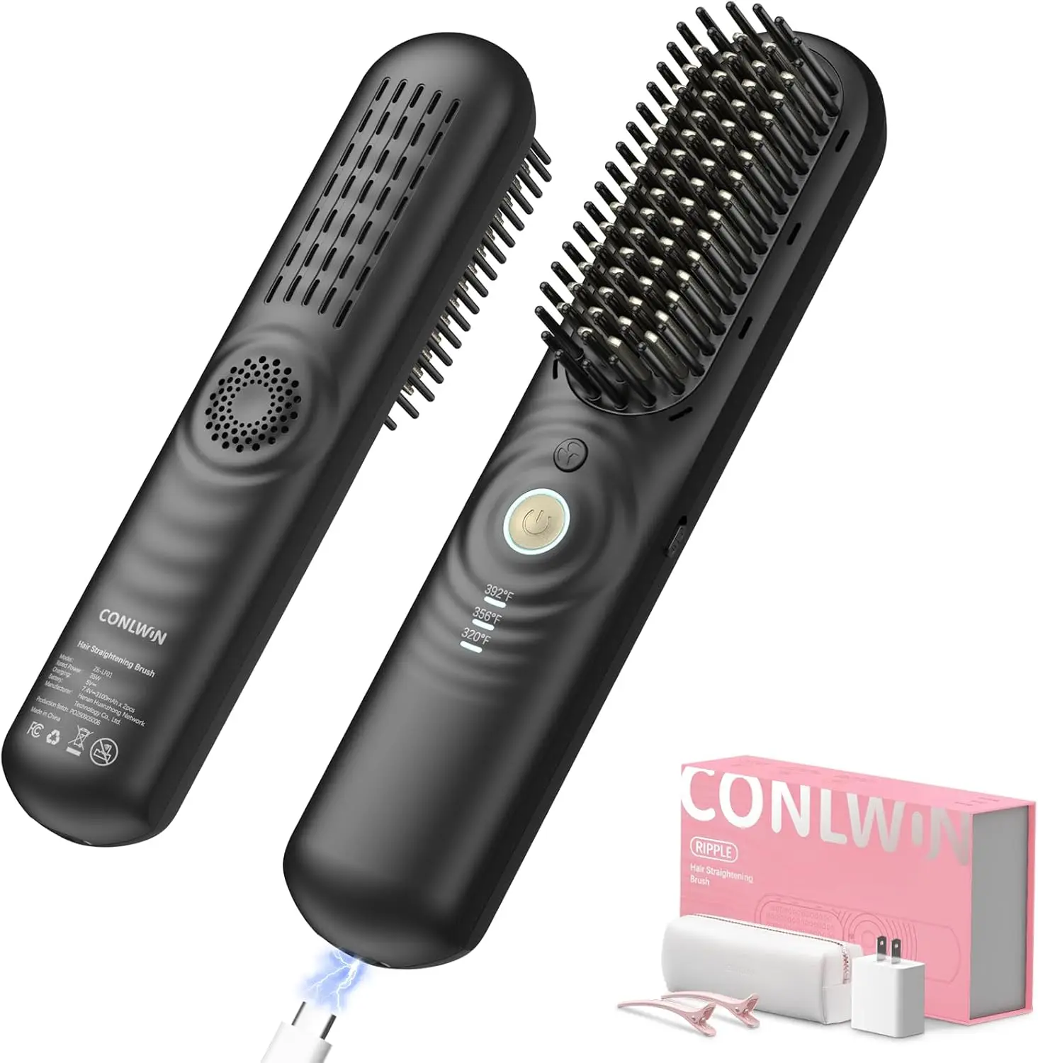 

Беспроводная расческа-выпрямитель для волос с холодным воздухом, 350 млн отрицательных ионов для быстрой укладки без спутывания волос, портативный дизайн для путешествий