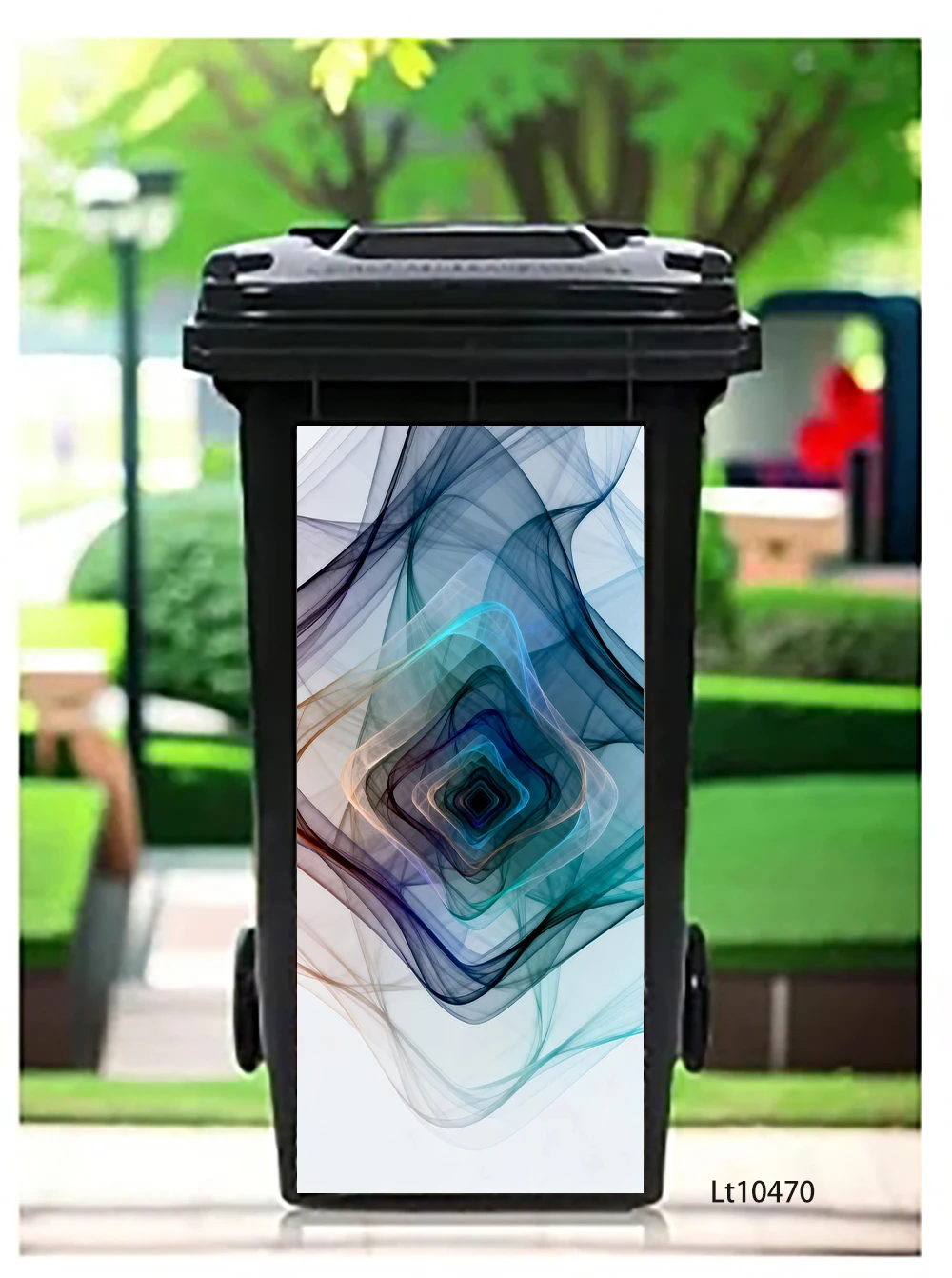 Swirl Fractal Abstract Trash Can Sticker, Psychedelic Spiral Design Waterproof Removable Outdoor Garbage Bin Decor