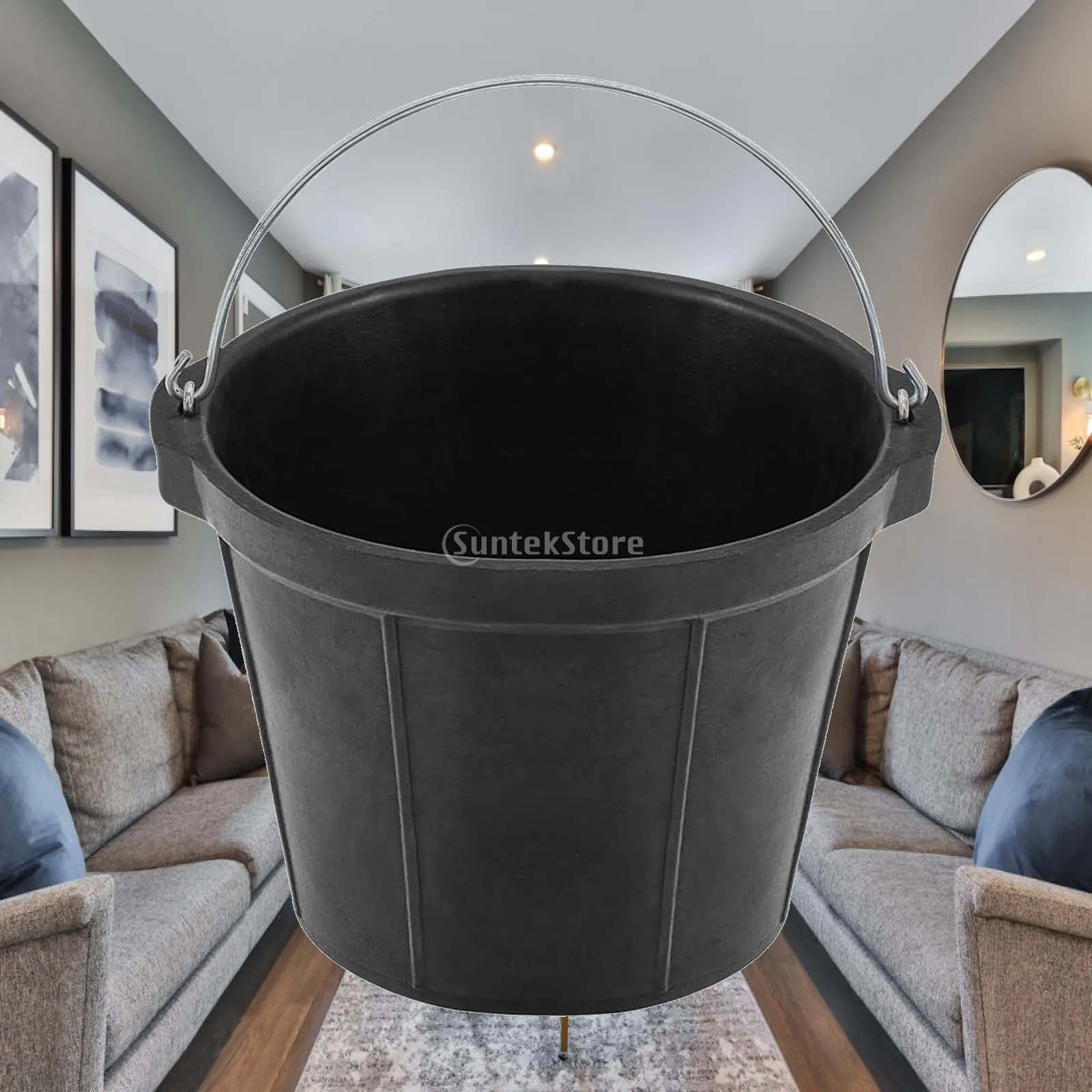 Horse Feeder Rubber Water Pail Sturdy 8L Bucket with Handle Easy Clean Livestock Bowl for Barn and Pasture