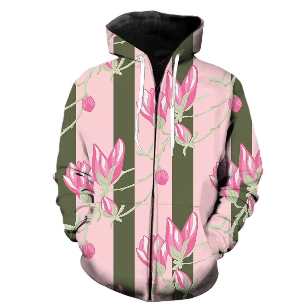 

Flowers Magnolia Men's Zipper Hoodie Hip Hop 3D Printed Fashion Funny Cool Spring With Hood Jackets Teens Streetwear Sweatshirts