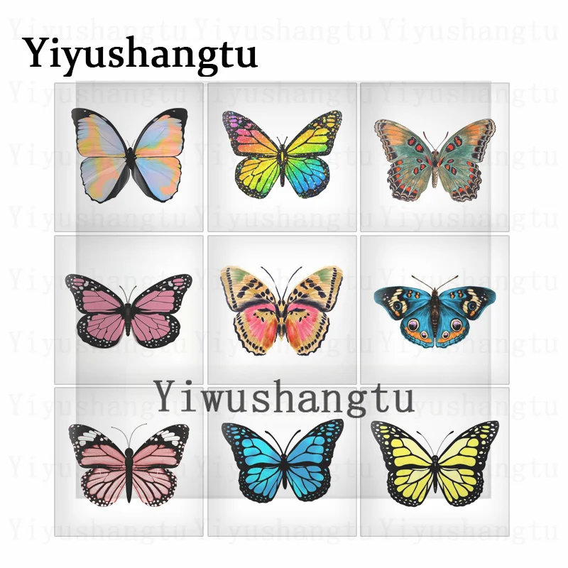 

Beautiful colorful butterflies lovely insects 12mm/20mm/25mm/30mm Square photo glass cabochon demo flat back Making findings