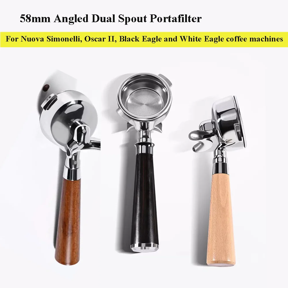 58mm Angled Ear Double Spout Portafilter for Nuova Simonelli/Oscar II/Black Eagle/White Eagle Espresso Machine with 2-Cup Basket