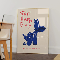 Modern Blue Balloon Dog Wall Art Canvas Shit Happens And That's Ok Painting Quote Posters For Living Room Bedroom Home Decor